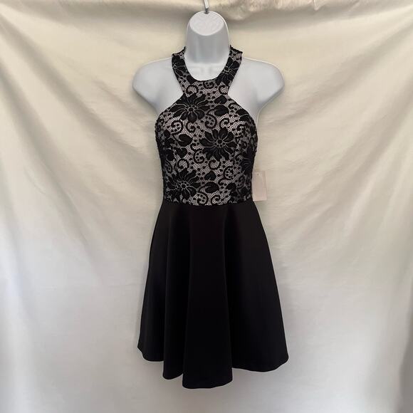 B. DARLIN All Lace Top Racerback Dress Sz 3/4 Black Whimsigoth New Halter Skater - Picture 12 of 12
